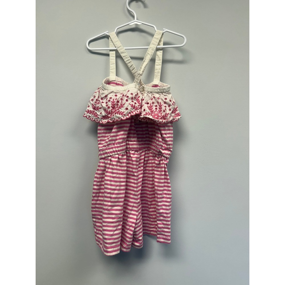Hanna Andersson Girls Pink Striped Eyelet Ruffle Romper Size 120 US 6-7 Cotton - Picture 3 of 3